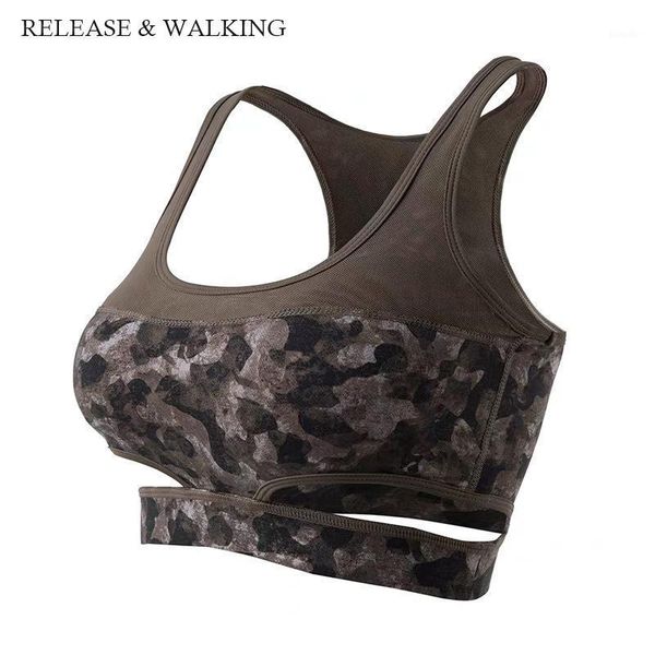 

yoga outfit r&w leopard print hollow women sports splicing bras high support fitness outdoor bra vest up underwear dance
