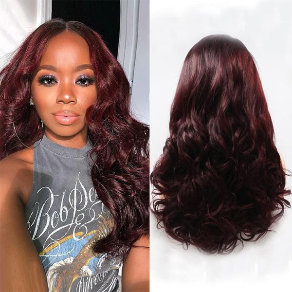 

synthetic wigs m&h burgundy 99j dark wine red hair for black women daily &cosplay long body wave heat resistant t lace front wig