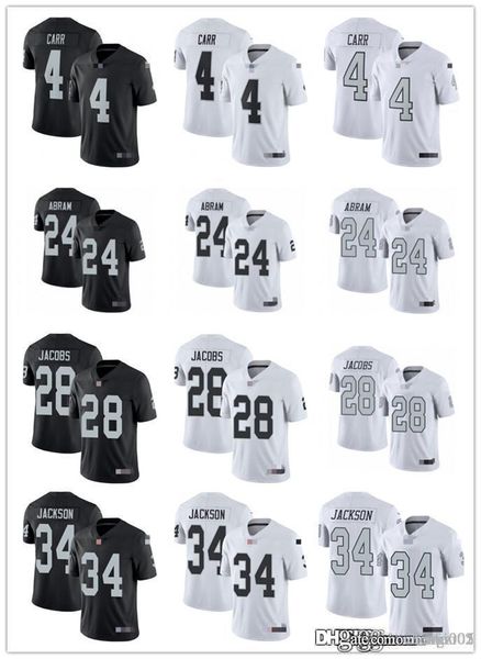 

men women youth las vegas raiders 24 charles woodson 4 derek carr 24 johnathan abram 34 bo jackson 28 josh jacobs football jerse, Black;red