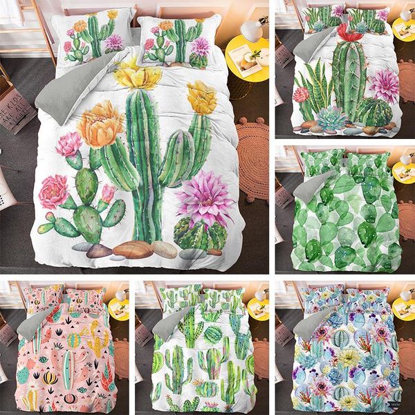 

home decor cactus with flower  bedding set green plants duvet cover and pillowcase king size bed sets