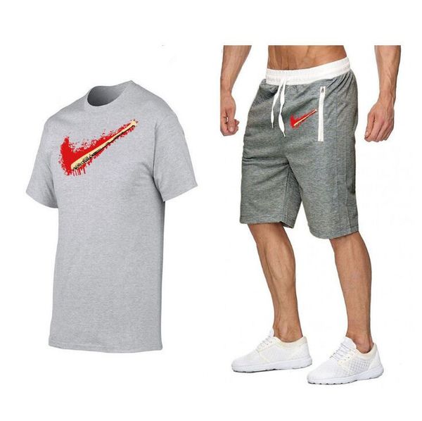 

2021 men's sportswear tracksuit men two pieces set shorts + white t shirt male joggering running sportsuit clothes plus size s-xxl, Gray