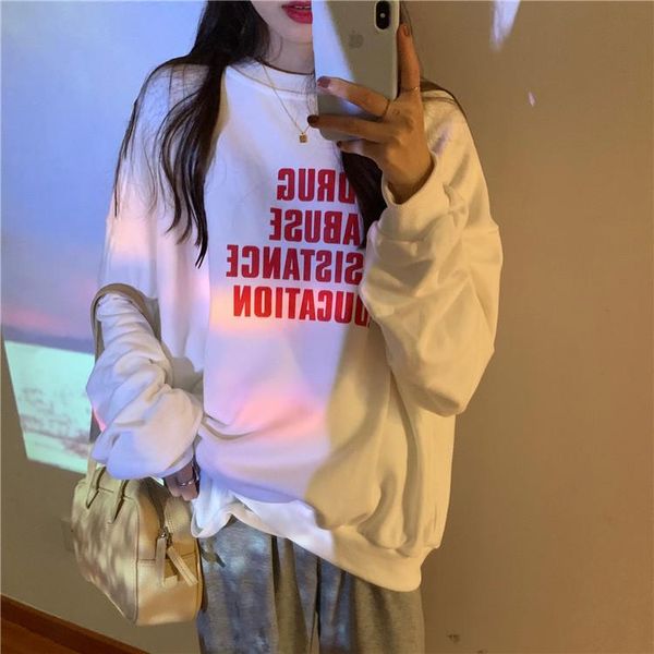 

women's hoodies & sweatshirts casual women hoodie letters printed fleece round neck long sleeves spring autumn cotton for couples, Black