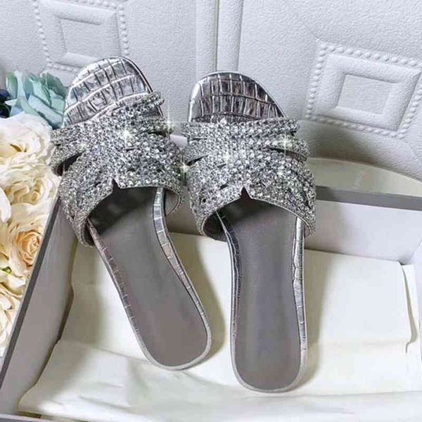 

official website 70% off outlet flip flops flats rhinestone women slippers gold crystal summer orange green flat sandals mules runway beach, Black