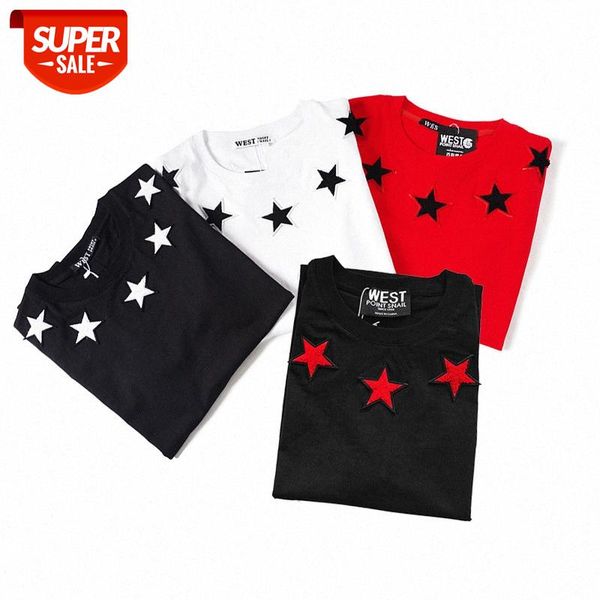 

t shirt summer european and american fashion trendy brand five-pointed star 74 number flocking embroidery short-sleeved t-shirt for me #nm98, White;black