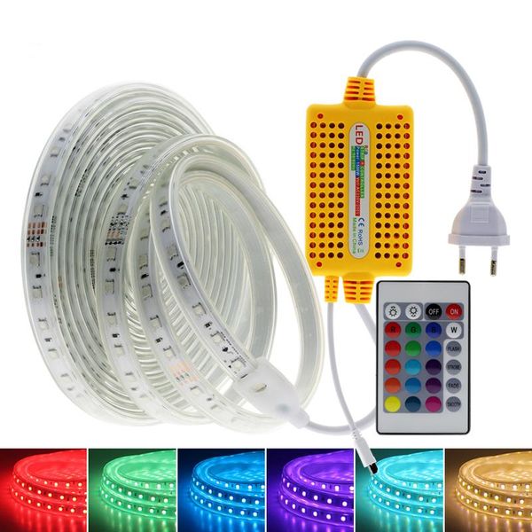

ac 220v rgb led strip waterproof tape fita neon flexible led ribbon tape for home outdoor decor
