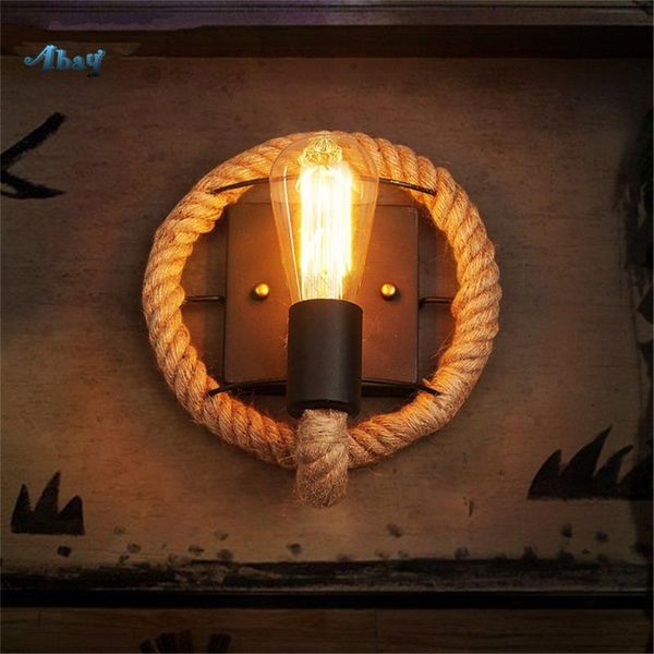

wall lamp american country rope iron art lamps for living room bedroom bedside sconce light fixture vintage loft decor led e27