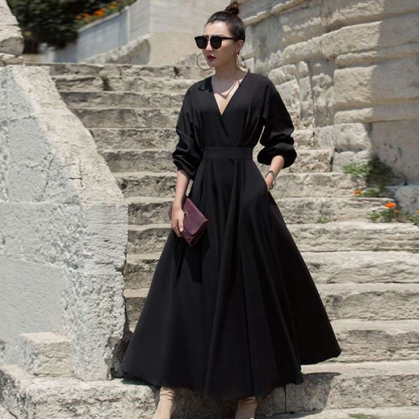 

spring and autumn dress slim party temperament long skirt, Black;gray