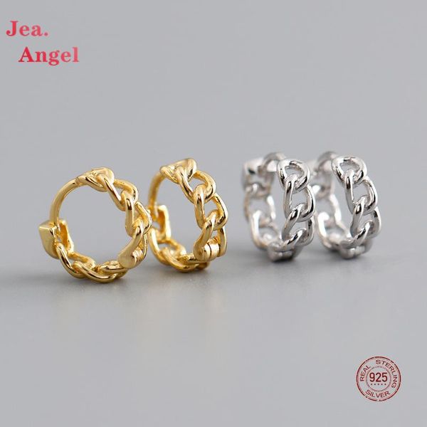 

hoop & huggie jea.angel real 925 sterling silver fashion chain design earrings for cool women punk party fine jewelry accessories gift, Golden;silver