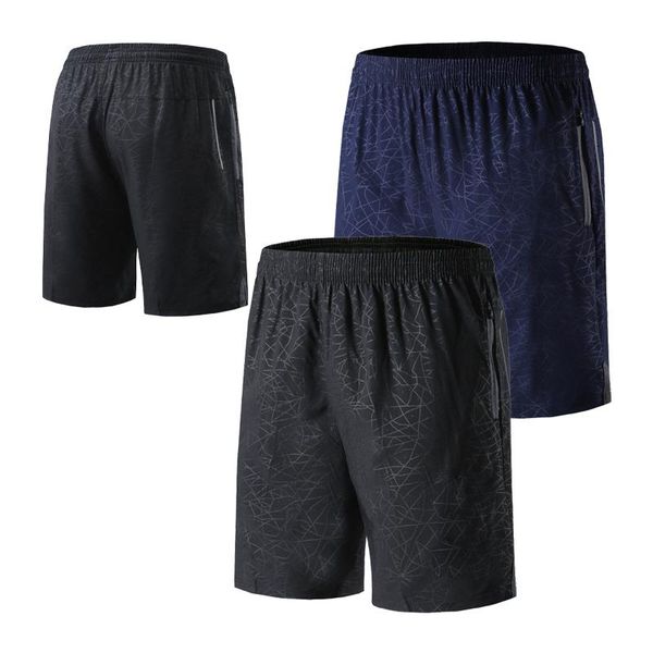

running shorts men sport quick dry print fitness casual beach drawstring zipper pocket workout training short, Black;blue