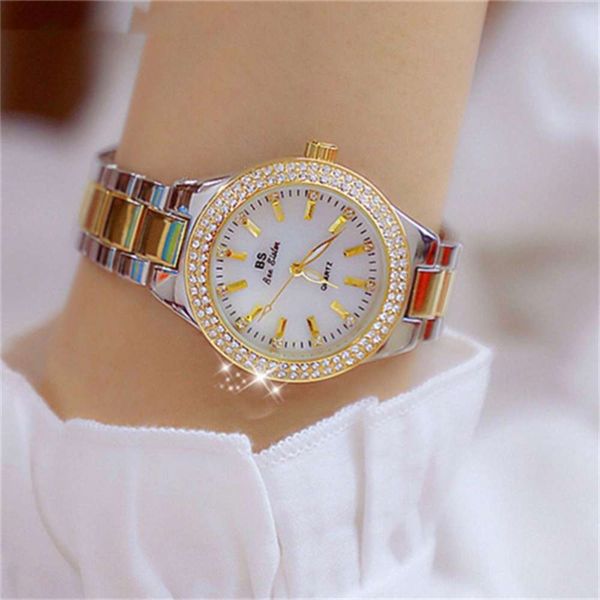 

new bs watch chain full diamond women's fa1258, Slivery;brown