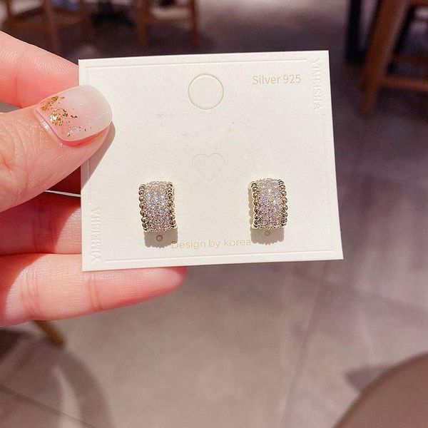 

stud exquisite shining cubic zirconia earrings gold color c shaped fashion for women gift jewelry, Golden;silver