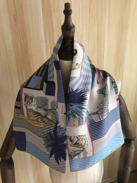 

scarves 2021 winter autumn classic blue theater 100% real silk scarf twill hand made roll 90*90 cm shawl wrap for women lady, Blue;gray