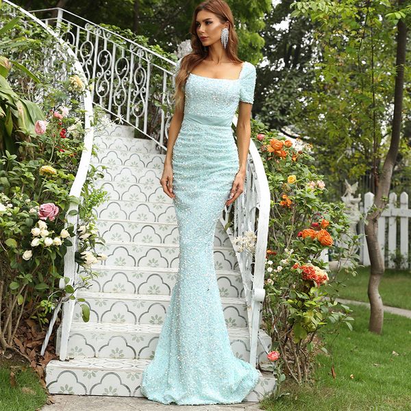 

new design mermaid prom gowns selling sweep train chiffon cap sleeve prom dresses beaded pleats discount formal evening dresses, Black;red