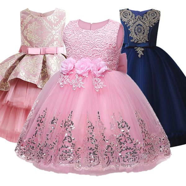 Девочки платье Детские розовые блестки элегантные конкурсные партия платье девушки одежда рождественские костюмы для детей малышей девочек младенца 3-12 210303