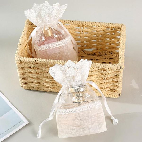 

gift wrap 5pcs/set white rose lace bag drawstring pouch tiny burlap storage candy for wedding party favors packing bags