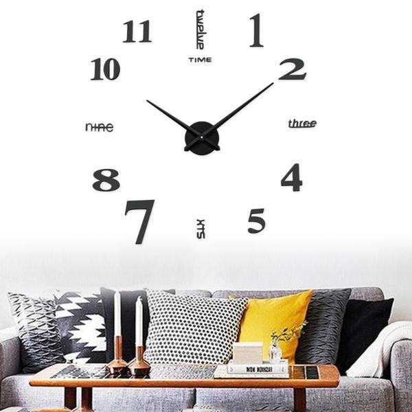 

creative diy acrylic personality mute clock simple wall clock for home decor office - 120cm without battery (black)