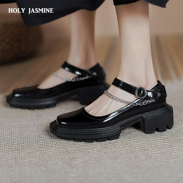 

dress shoes 2021 platform cow leather mary jane women double buckle strap woman flats muscle sole footwears, Black