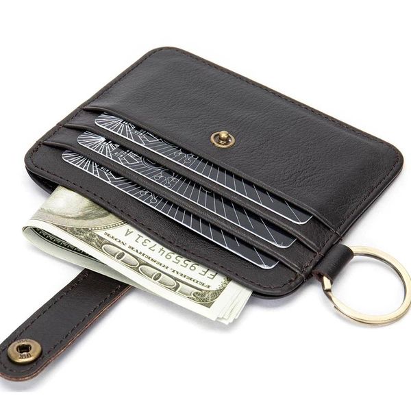 

card holders luufan men cardholder with ring genuine leather holder wallet man credit id slim male organizer purse 9204, Brown;gray