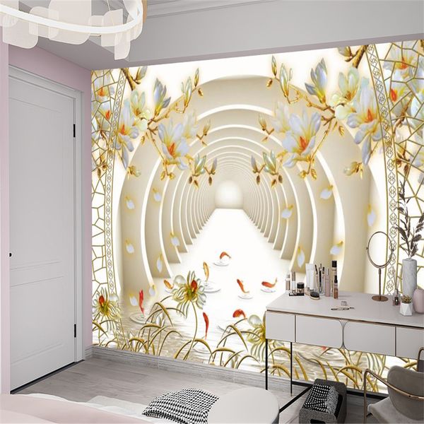 

3d flower wallcovering wallpaper expanding space magnolia floral goldfish mural home decor painting modern wallpapers