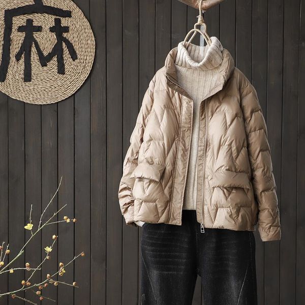 

women's down & parkas short jacket women fall/winter loose stand collar lightweight white duck coat woman fashion zipper outerwear, Black
