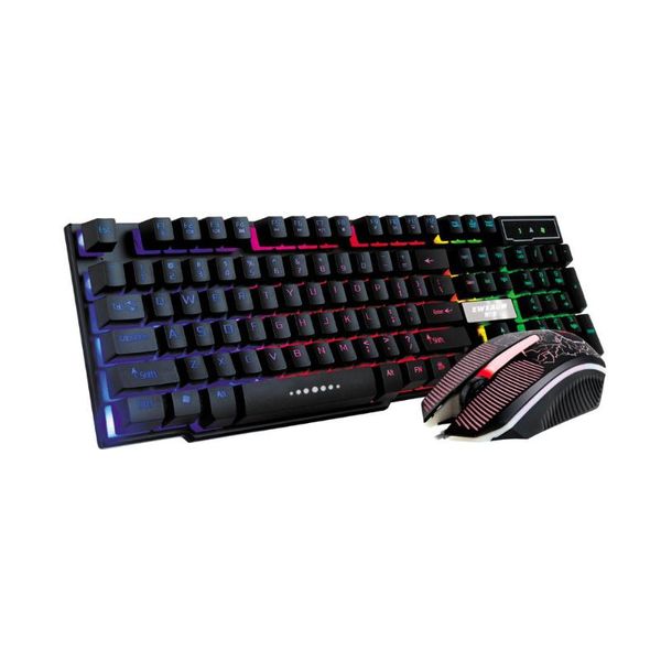 

colorful cracked led lighting backlit usb wired rainbow game 104 key keyboard + mouse set ergonomic design for smooth operation
