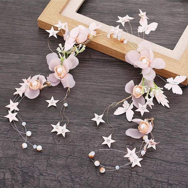

hair clips & barrettes handmade pink star floral bridal headbands tiaras crystal beads yarn hairbands wedding accessories head headdress dia, Golden;silver