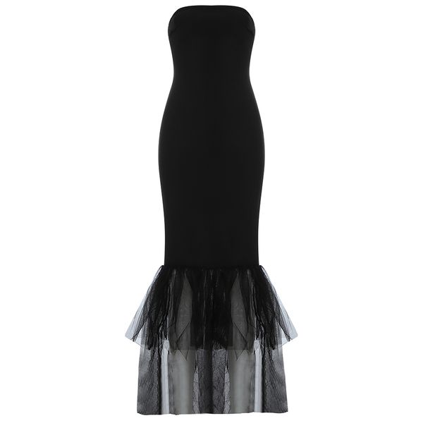 

black strapless mesh rayon bandage elegant birthday party dress sejn, White