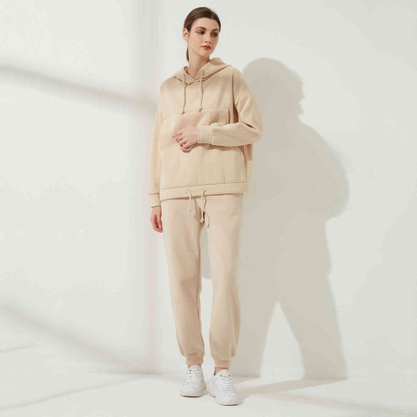 

women's two piece pants wixra conjunto de moletom feminino casual, cor sÃ³lida com bolso, cintura elÃ¡stica e calÃ§as cordÃ£o, bÃ¡sico inver, White