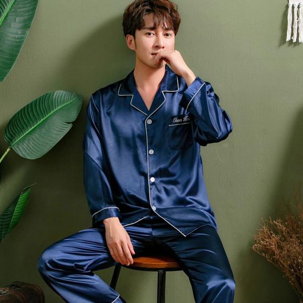 

men's silk pajamas in spring and autumn, Black;brown