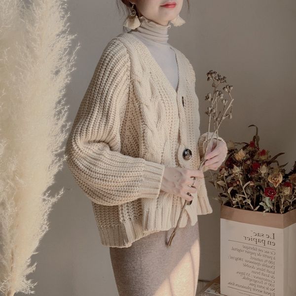 

women's sweaters 2021 winter women cardigans y2k jacket twist button up knit korean fashion oversized dooa, White;black