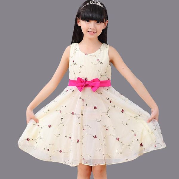 

girl's dresses 2021 spring girls baby floral bow knee-length sleeveless for big kids girl summer princess, Red;yellow