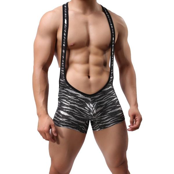 

men's body shapers leopard bodysuit strecth one piece gay underwear jockstrap wrestling singlets strap jumpsuit, Black;brown