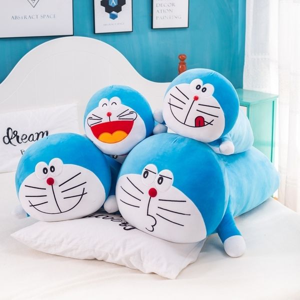 

jingle robot cat plush toy blue fat man long sleeping girl's pillow doll in bed