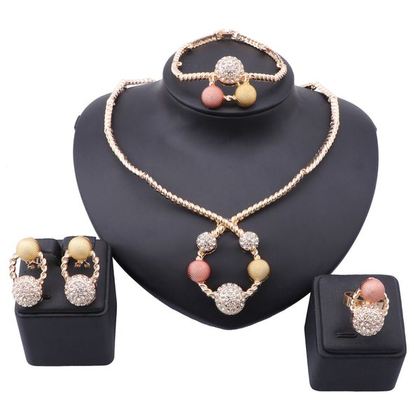 Braut Geschenk Nigerian Hochzeit Halskette Schmuck Set Marke Frau Mode Dubai Gold Bunte Kristall Schmuck Sets