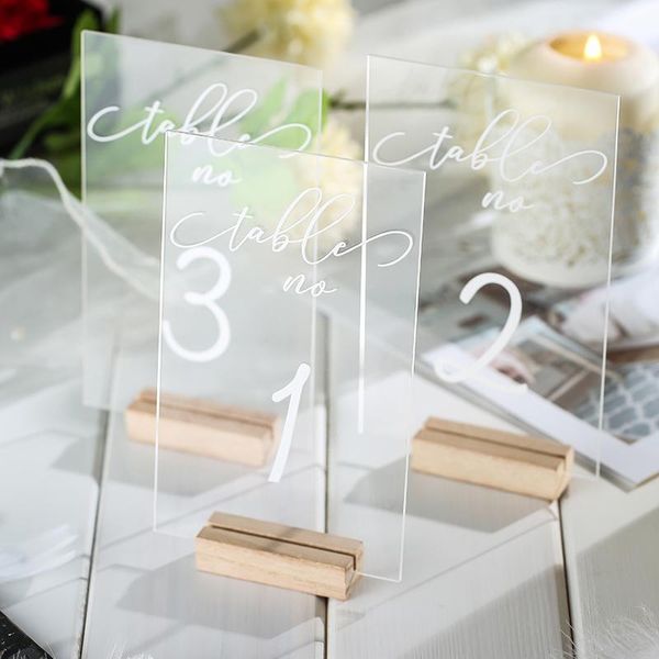 

party decoration personalized acrylic wedding table numbers with holders calligraphy number signage clear wood stand