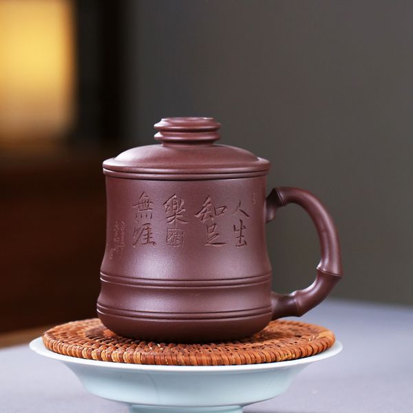 

360ml handmade zisha tea cup raw purple clay grit mug with infuser & lid
