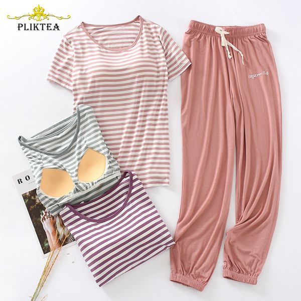 

autumn chest pad atoff home suit women's modal homewear 2 pieces fall home clothes sleepwear autumn lounge wear female pajamas 210305, Black;red