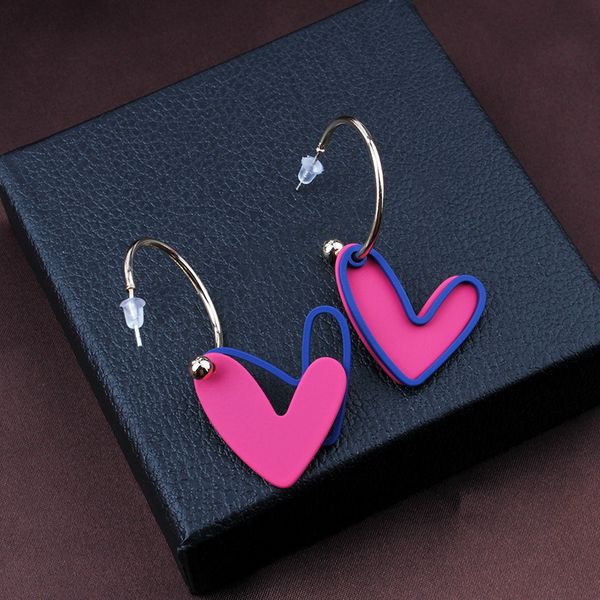 

needle s925 silver color contrast purple pink love earrings female heart pendant spray paint earrings wind, Golden