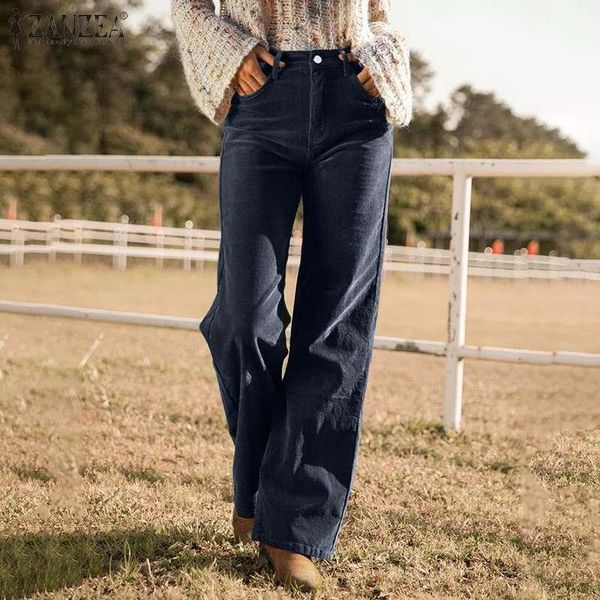 

women's pants & capris autumn corduroy pocket long palazzo 2022 femme zipper casual trousers women elegant button chic solid pantalon, Black;white