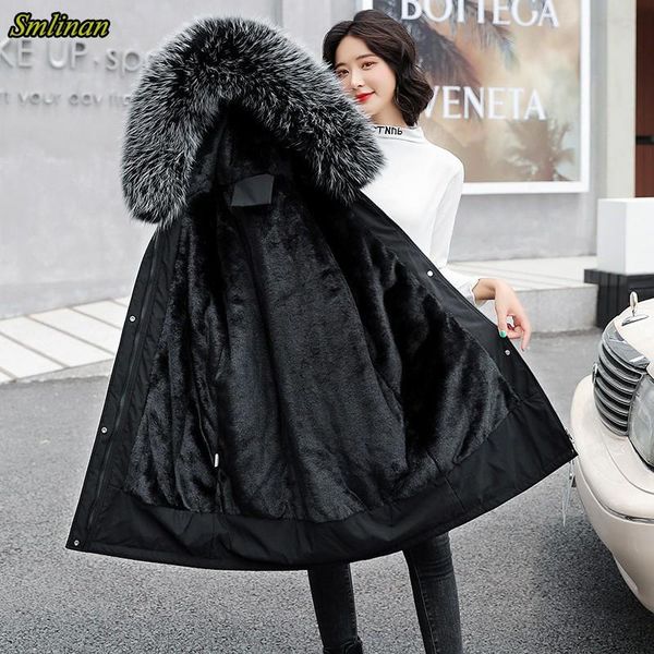 

women's down & parkas 2021 fashion faux fur hooded women thick warm cotton padded coat female plus size slim long overcoat winter jacke, Black