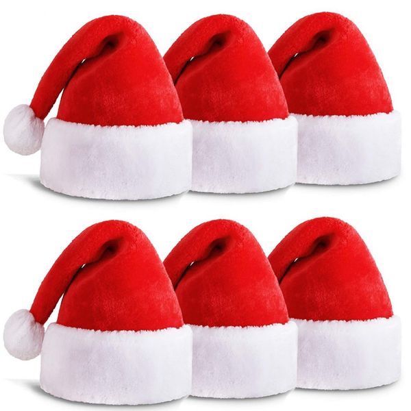

6pcs christmas santa claus hat velvet comfortable christmas hat thickened classic fur christmas new year party supplies, Blue;gray