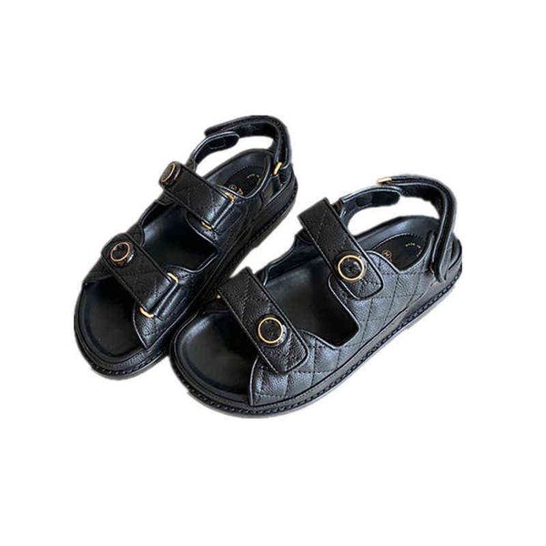 

women's formal shoes high board 2021 small fragrance beach sho leisure fashion flat thick bottom leather lingge magic patch sandals for, Black