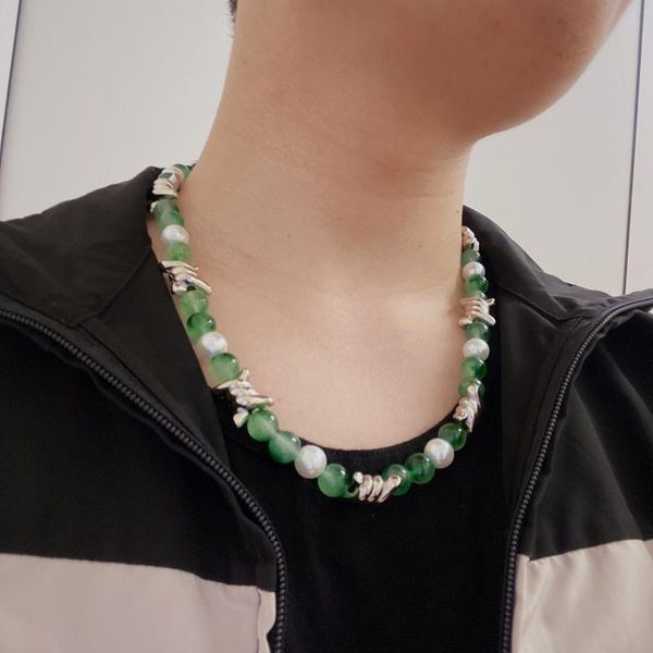 

chains fashion simple thorns necklace round bead stitching men and women short clavicle chain hip hop jewelry, Silver