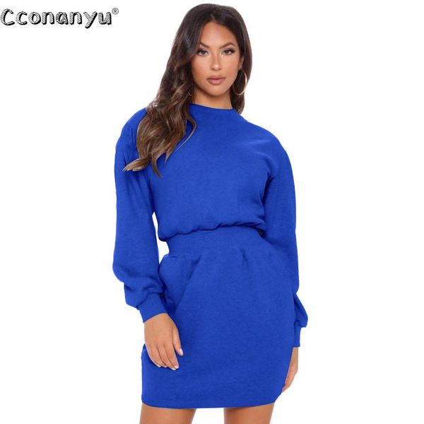 

casual dresses women solid elastic waist dress autumn winter knitted long sleeve a-line o-neck bodycon mini, Black;gray