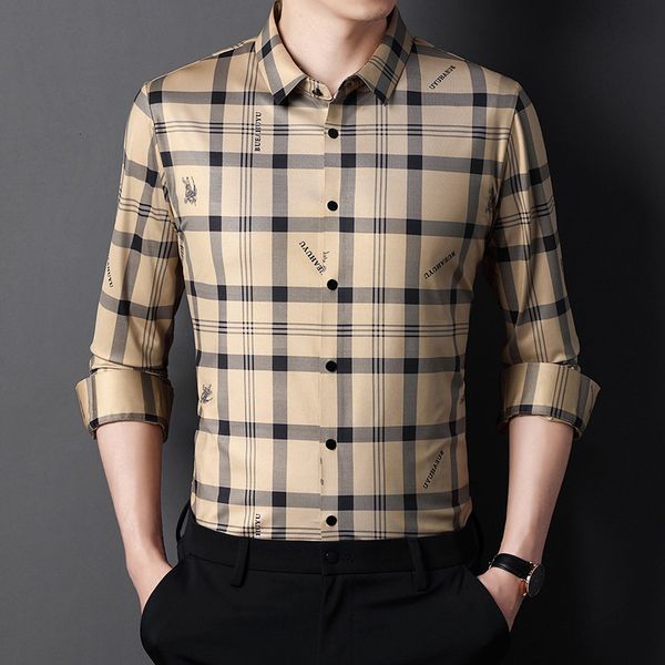 

2021 plaid shirt lapel suit busins fashion men's long sleeve shirt trend, Black