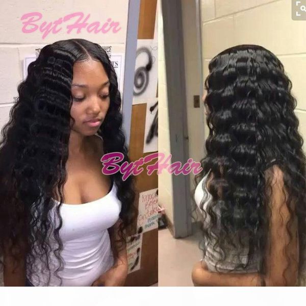 

bythair water wave full lace wigs natural color middle part human hair wig lace front wig natural wave brazilian hair full lace wigs, Black;brown