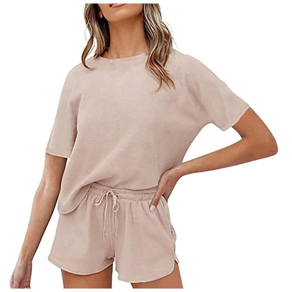 

women's tracksuits 2021 women hort set sport short-sleeved home wear solid color casual two-piece lace-up pocket shorts suit ladies sum, Gray