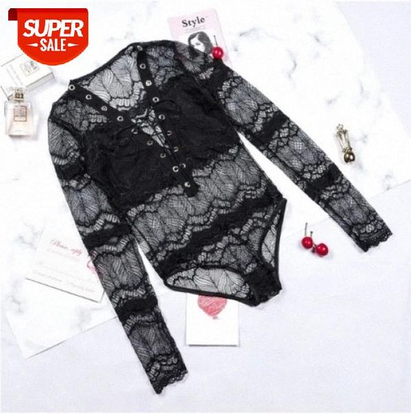 

women full lace bodysuit sleeveless v neck stretch leotard jumpsuit #0d6i, White