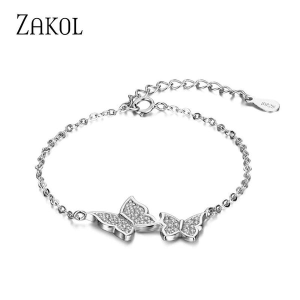 

link, chain zakol korean temperament simple sweet butterfly bracelet white color cubic zirconia & link bracelets for women, Black