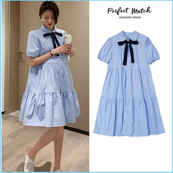 

maternity dresses 474# dress summer cotton short sleeves turn down collar loose stylish pregnant women mom, White